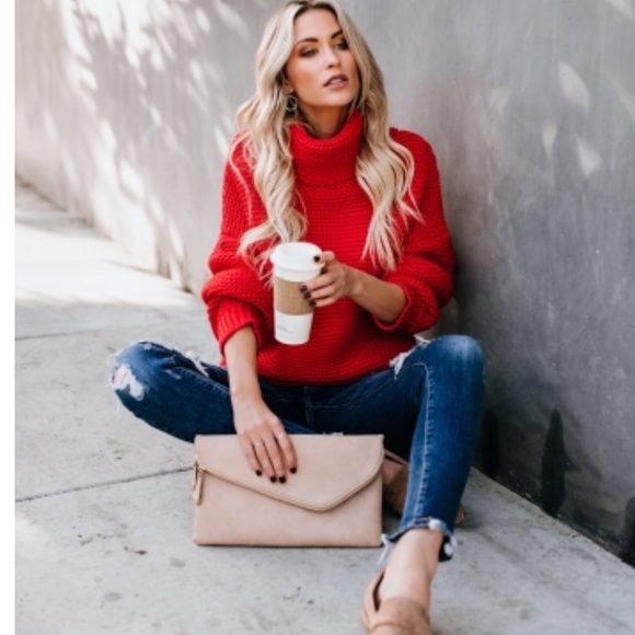 blushing heart Sweaters - Red Extra Thick & Chunky Knit Turtleneck Sweater